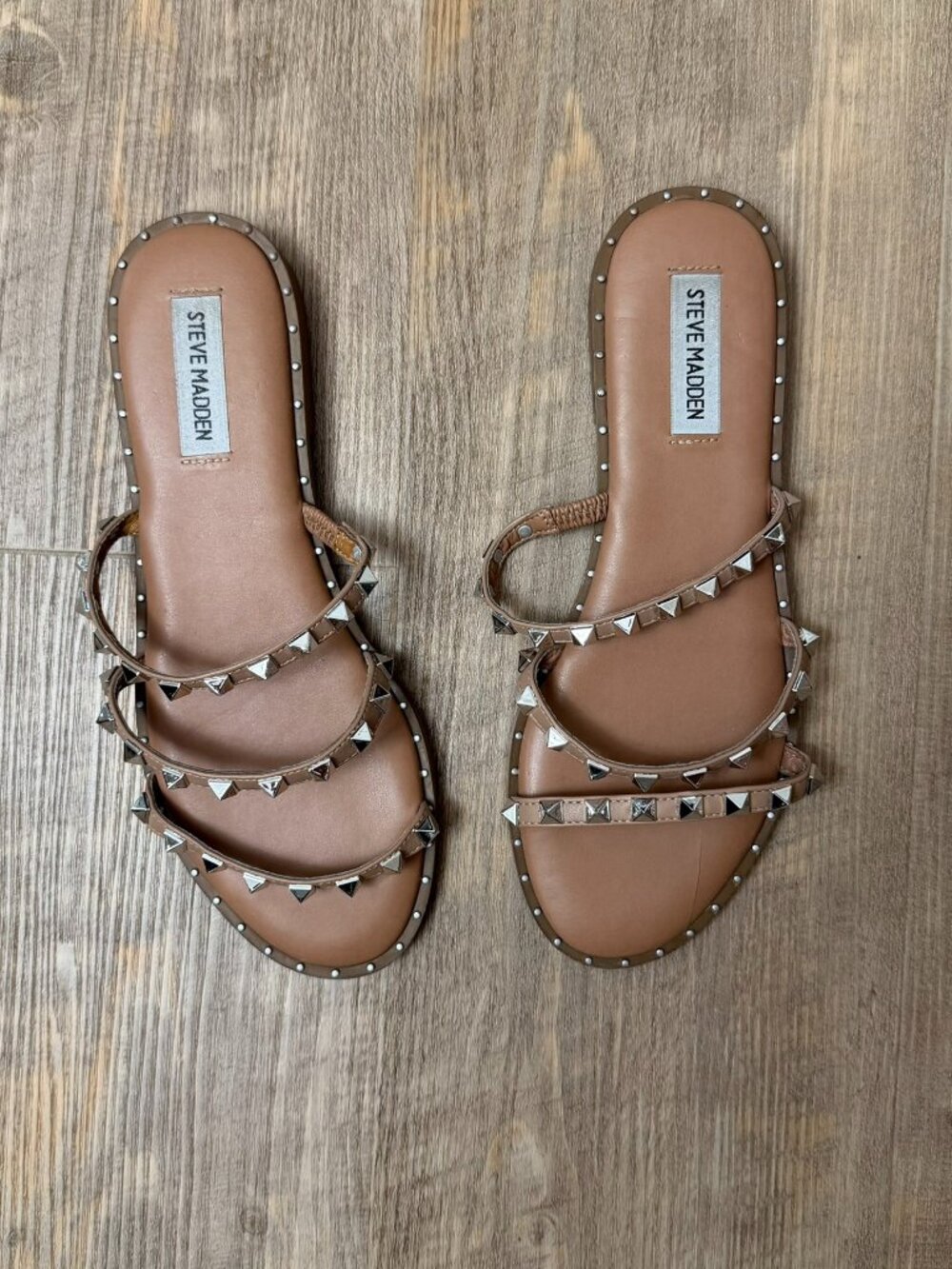 Steve Madden Lodell Studded Strappy Tan Slide Sandal Size 8